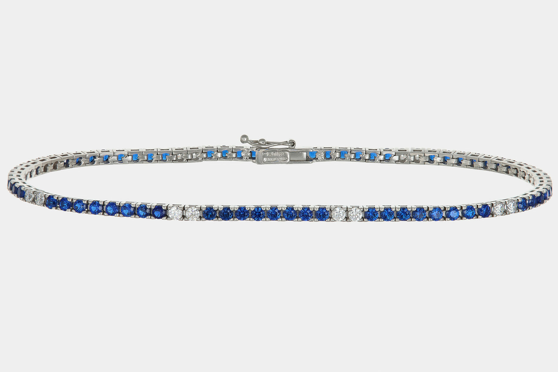 Bracciale tennis oro bianco uomo con zirconi blu - Gioielleria Casavola di Noci - idee regalo per compleanno marito 30 anni