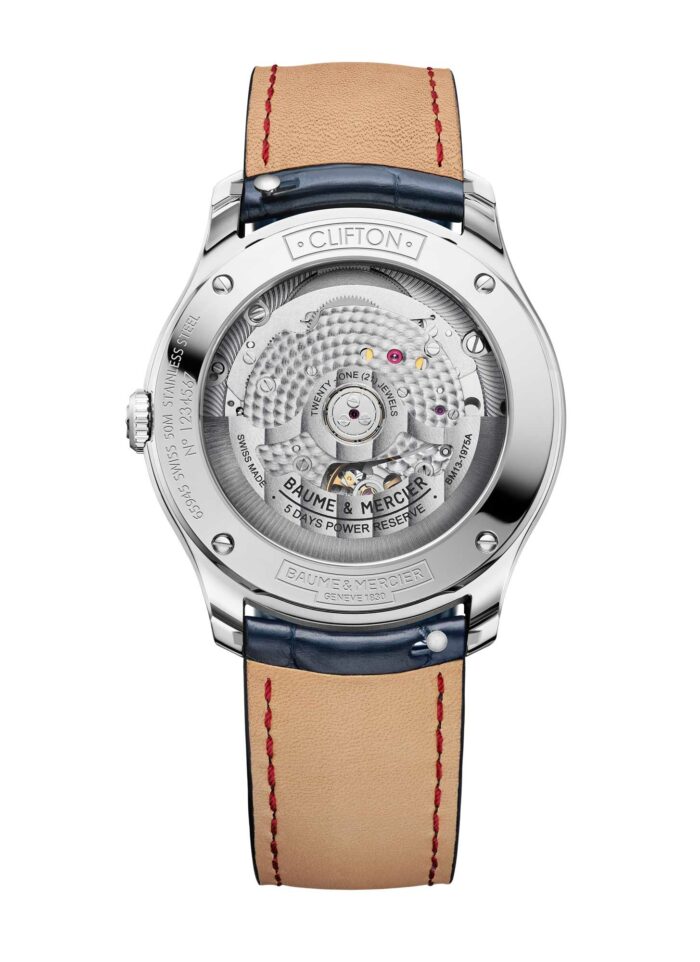 Baume et Mercier Clifton Baumatic M0A10771 - Gioielleria Casavola di Noci - orologio automatico svizzero con calibro di manifattura - fondello trasparente in vetro zaffiro