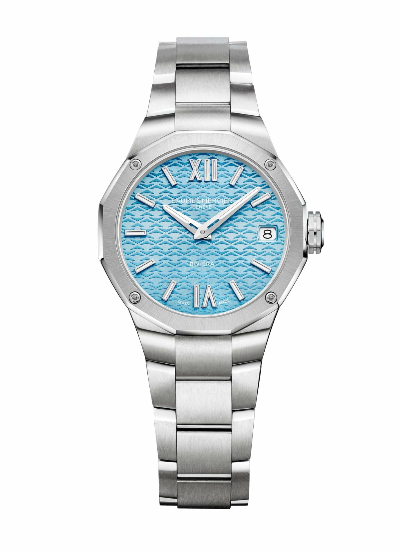 Baume et Mercier Riviera M0A10811 - Gioielleria Casavola di Noci - orologio svizzero da donna - quadrante azzurro - bracciale in acciaio INOX