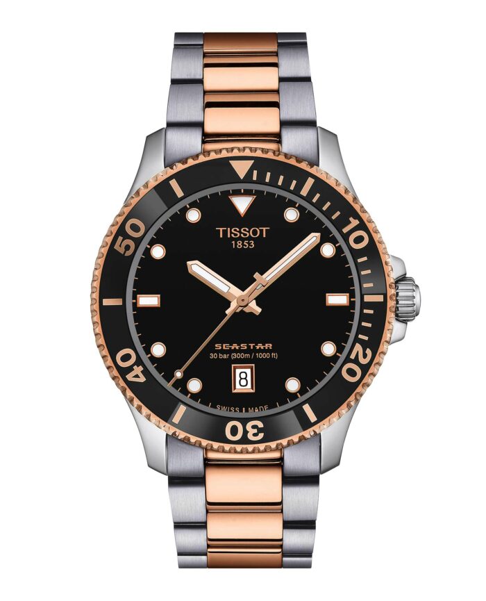 Tissot Seastar 1000 T120.410.22.051.01 - Gioielleria Casavola di Noci - orologio svizzero sportivo al quarzo - bracciale bicolore in acciaio INOX PVD oro rosa - immersione 300 metri