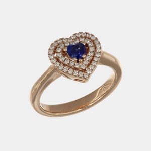Anello cuore zaffiro 0.37 ct e pavé di diamanti Rosé Prestige - Gioielleria Casavola di Noci - gioiello in oro rosa 18 carati - idee regalo proposta di matrimonio
