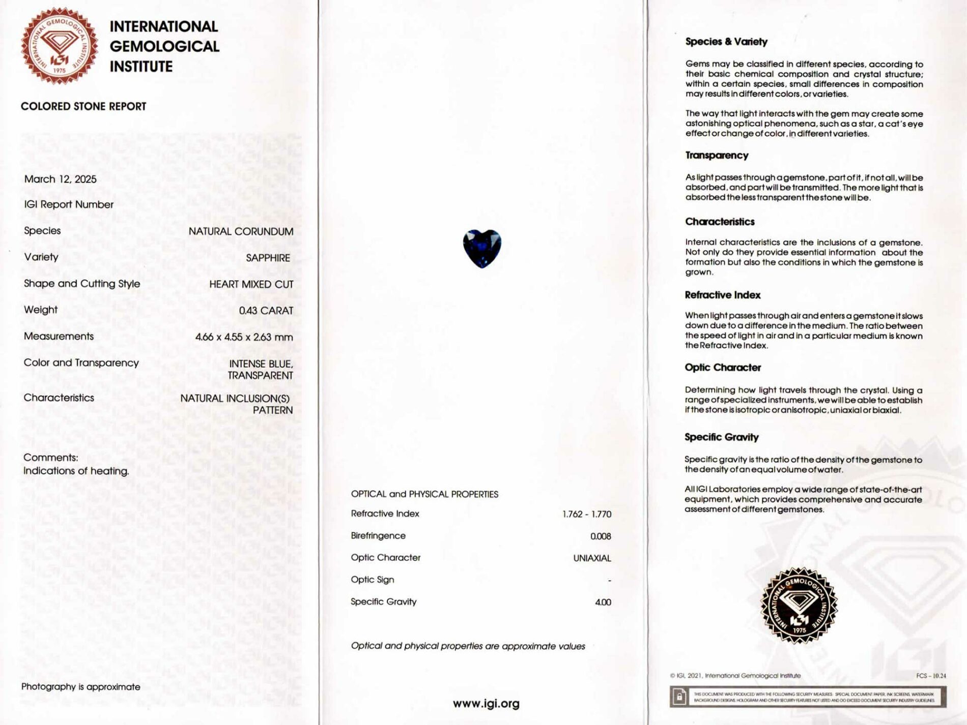 Anello cuore zaffiro 0.43 ct e pavé di diamanti White Prestige - Gioielleria Casavola di Noci - certificato dell'Istituto di Gemmologia IGI