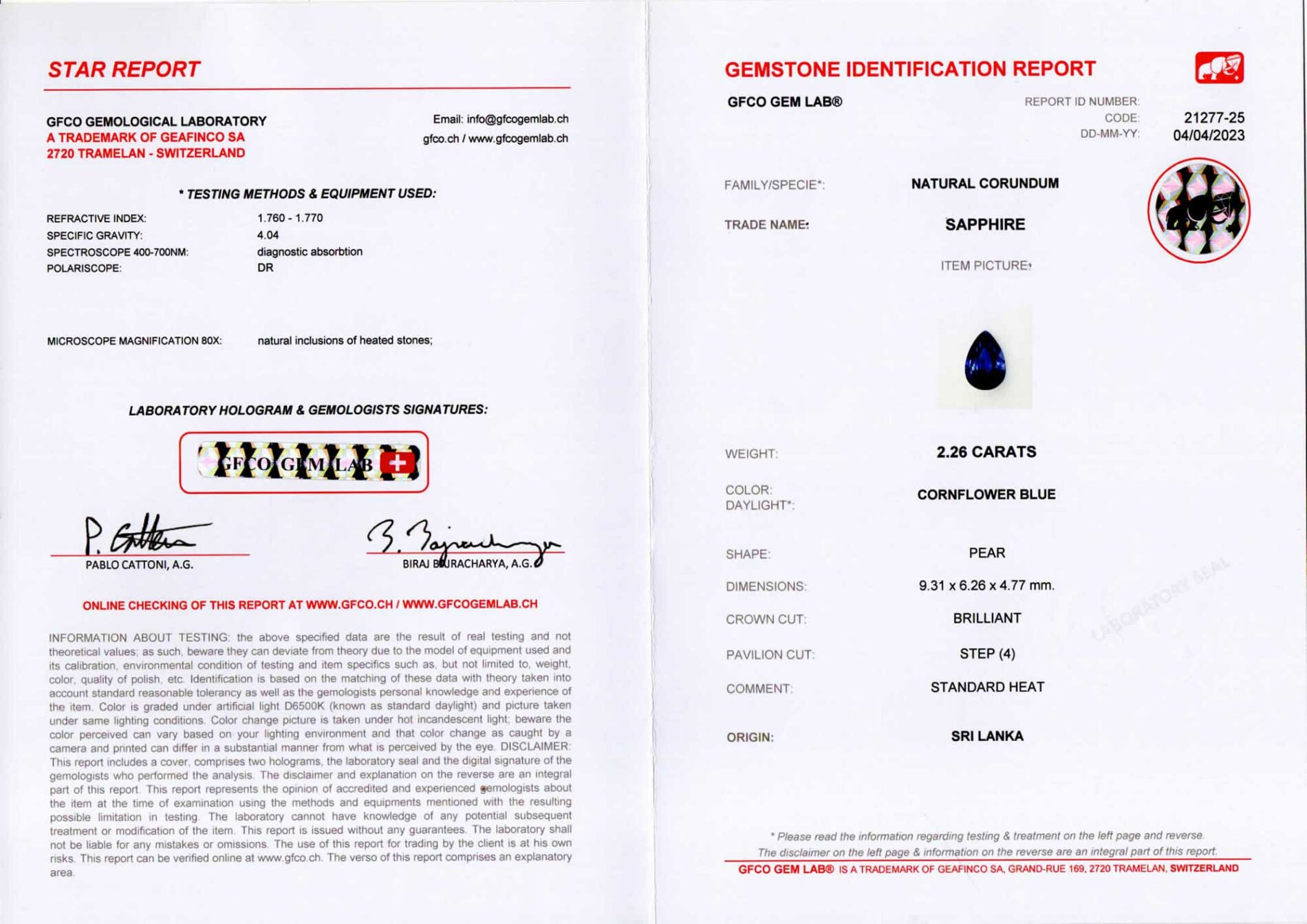 Collana zaffiri taglio goccia Rosé Prestige - Gioielleria Casavola di Noci - certificato originale del laboratorio svizzero di gemmologia GFCO