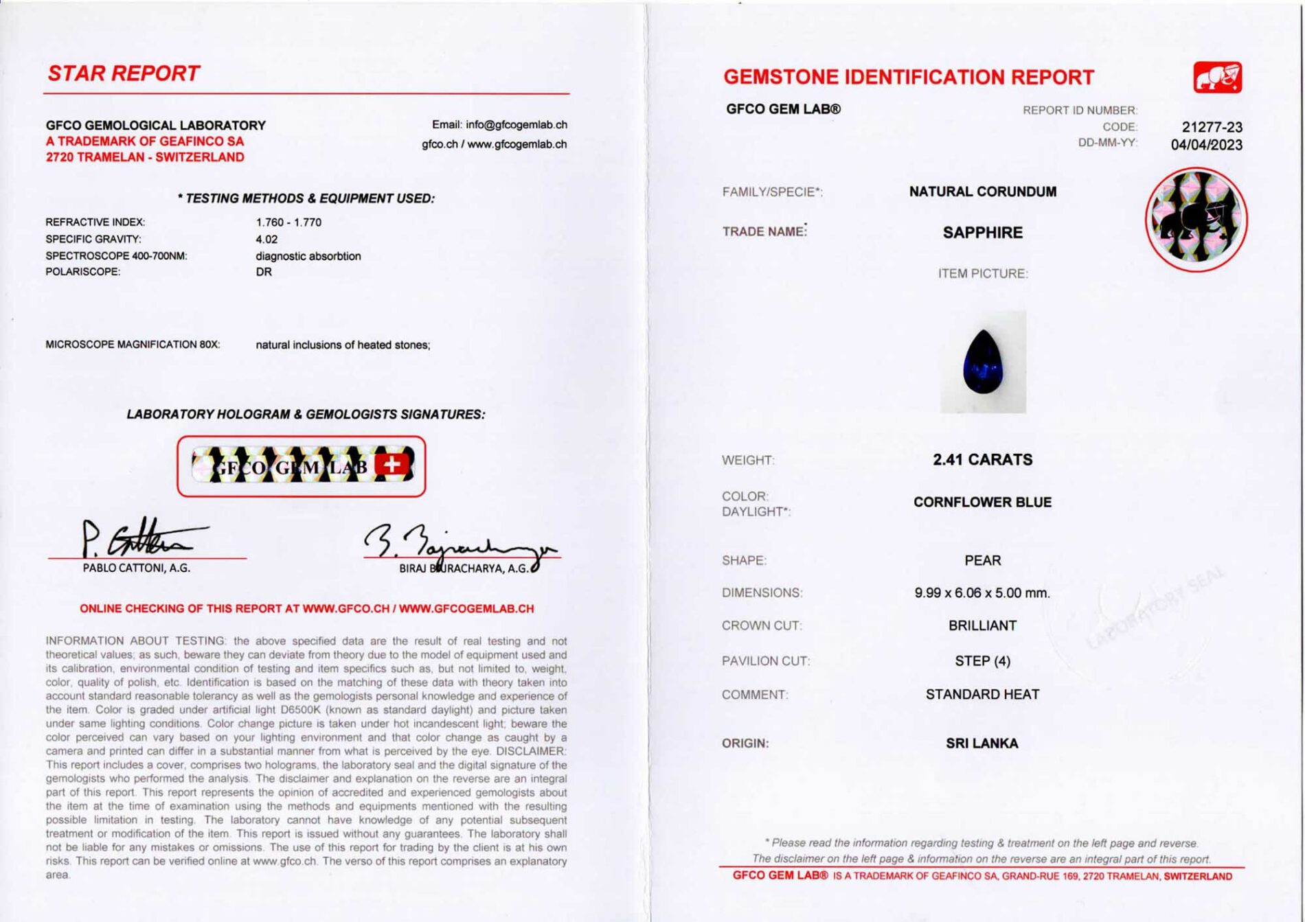 Collana zaffiri taglio goccia White Prestige - Gioielleria Casavola di Noci - certificato originale del laboratorio svizzero di gemmologia GFCO