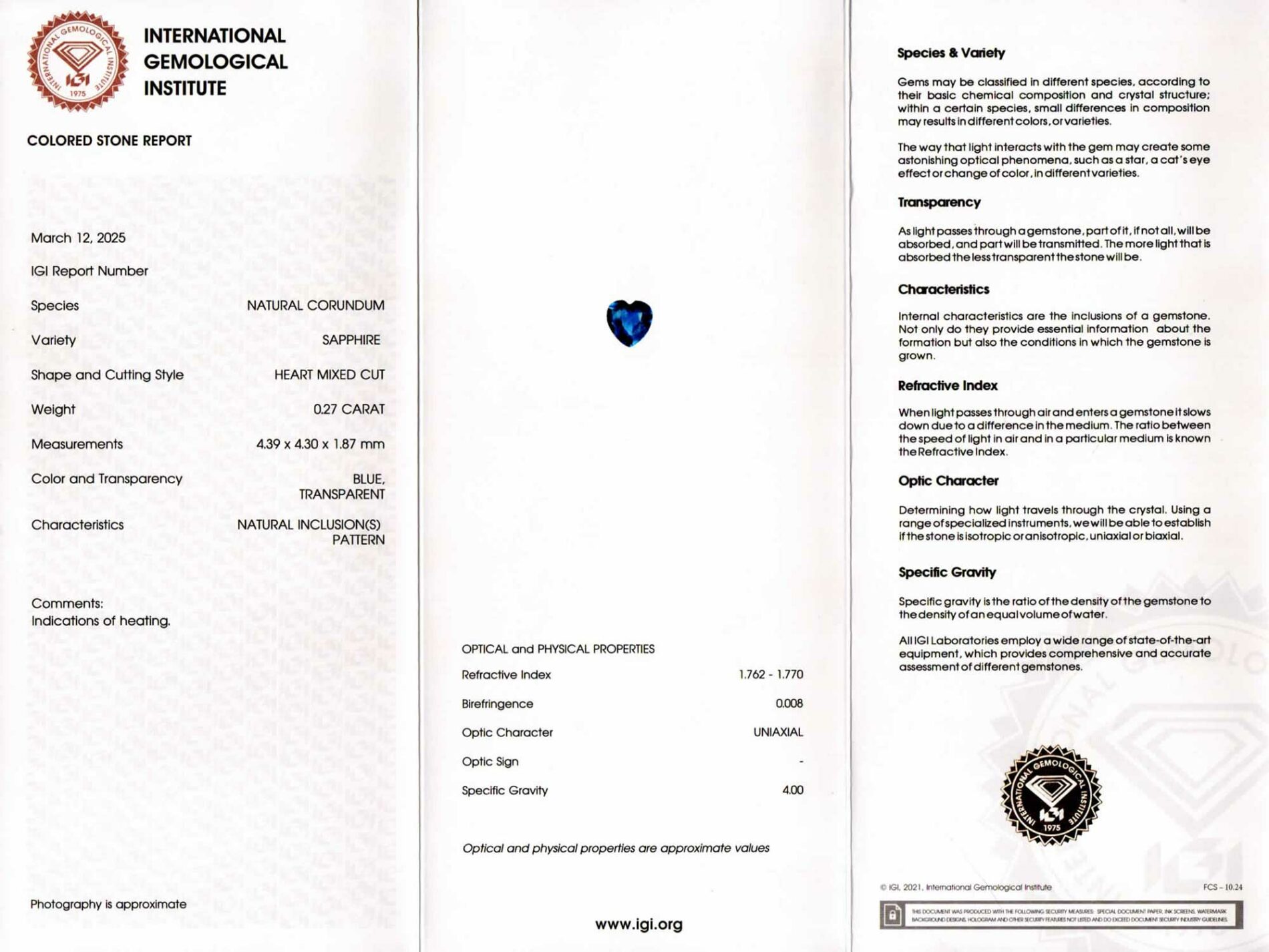 Collana zaffiro cuore 0.27 ct con pavé Rosé Prestige - Gioielleria Casavola di Noci - certificato originale dell'Istituto di Gemmologia IGI Anversa