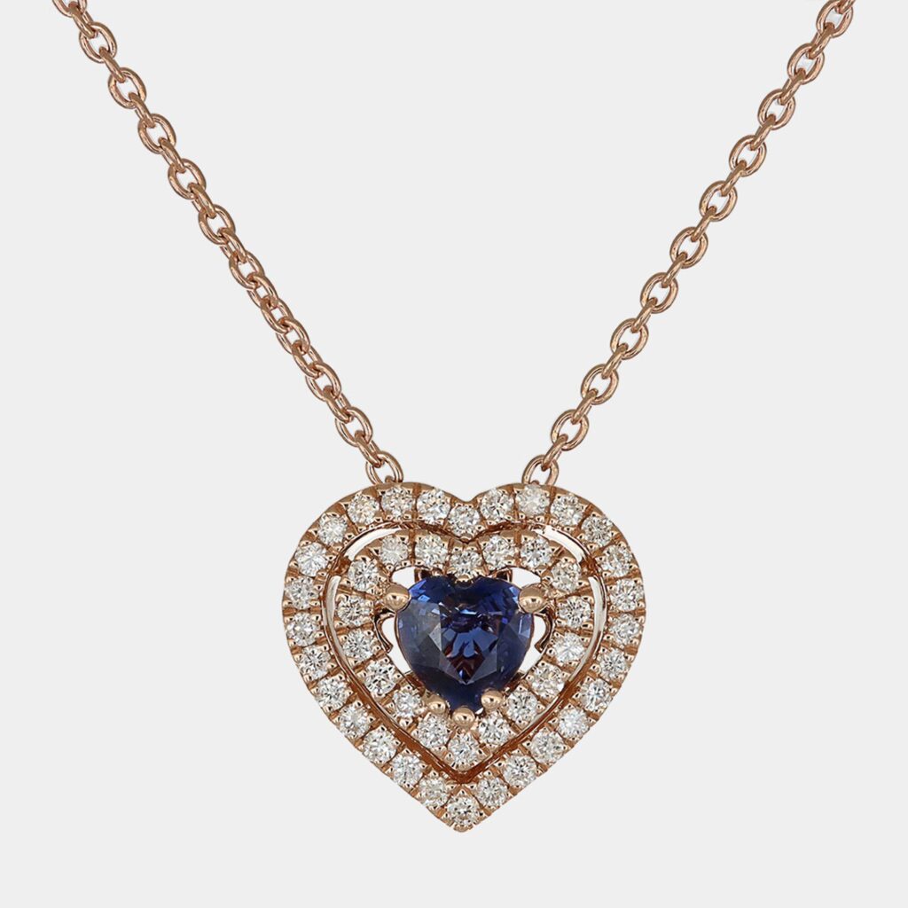 Collana zaffiro cuore 0.27 ct con pavé Rosé Prestige - Gioielleria Casavola di Noci - gioiello in oro rosa 18 ct con diamanti - idee regalo compleanno moglie