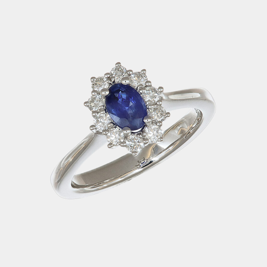 Anello zaffiro 0.63 ct Sunflower Nature White - Gioielleria Casavola di Noci - gioiello in oro bianco 18 carati con diamanti - idee regalo compleanno 40 anni moglie