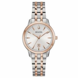 Bulova Sutton Lady 98M137 - Gioielleria Casavola di Noci - orologio al quarzo da donna con quadrante argentato e ghiera color oro rosa - idee regalo compleanno 50 anni migliore amica