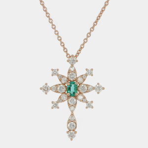 Collana Long Snowflake diamanti e smeraldo Rosé - Gioielleria Casavola di Noci - in oro rosa 18 carati con diamanti - idee regalo cresima donna adulta