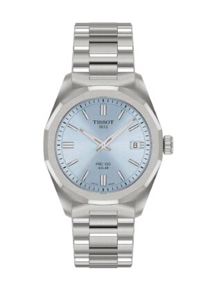 Tissot PRC 100 Solar 34MM T151.822.11.351.00 - Gioielleria Casavola di Noci - orologio solare svizzero da donna con bracciale in acciaio INOX - quadrante azzurro