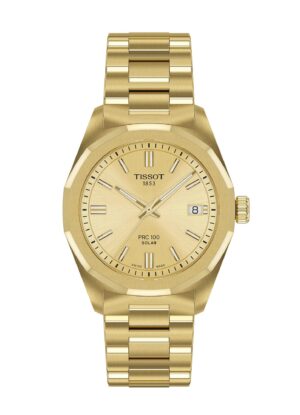 Tissot PRC 100 Solar 34MM T151.822.33.021.00 - Gioielleria Casavola di Noci - orologio svizzero con ricarica solare al quarzo da donna - bracciale in acciaio INOX PVD color oro giallo