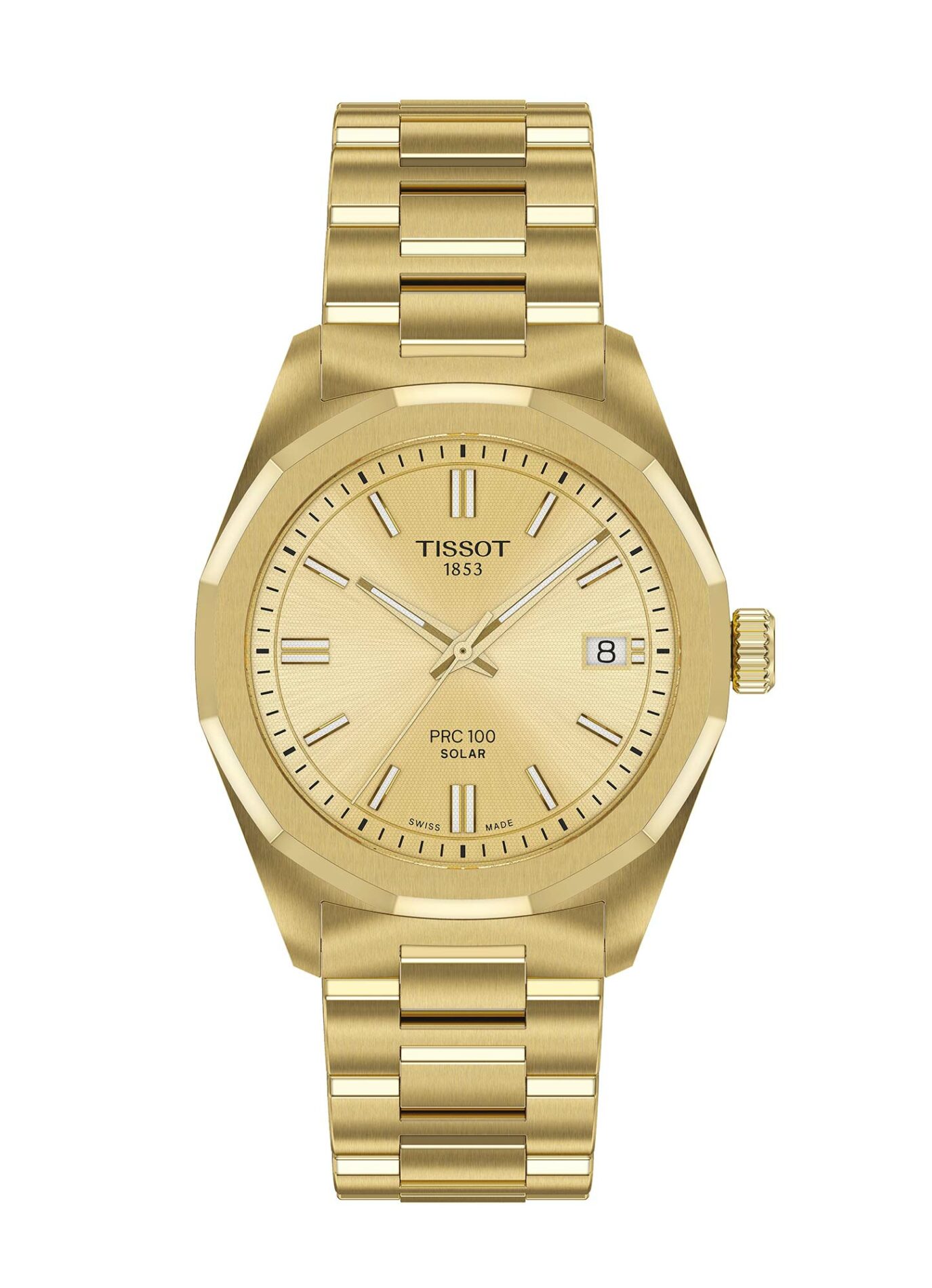 Tissot PRC 100 Solar 34MM T151.822.33.021.00 - Gioielleria Casavola di Noci - orologio svizzero con ricarica solare al quarzo da donna - bracciale in acciaio INOX PVD color oro giallo