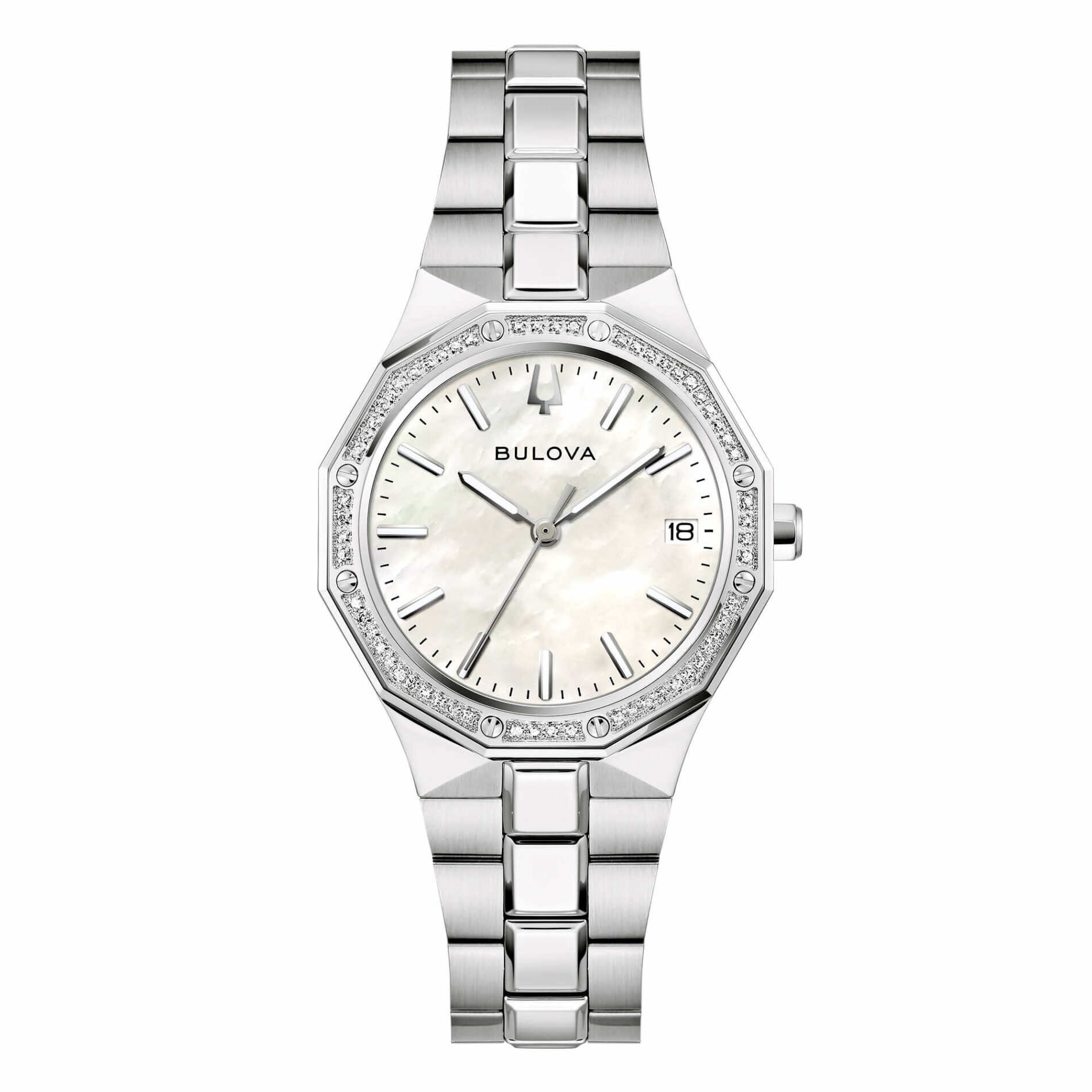 Bulova Octagon Lady Diamonds 96R255 - Gioielleria Casavola di Noci - orologio da donna con diamanti sulla ghiera - quadrante madreperla - idee regalo compleanno 40 anni migliore amica