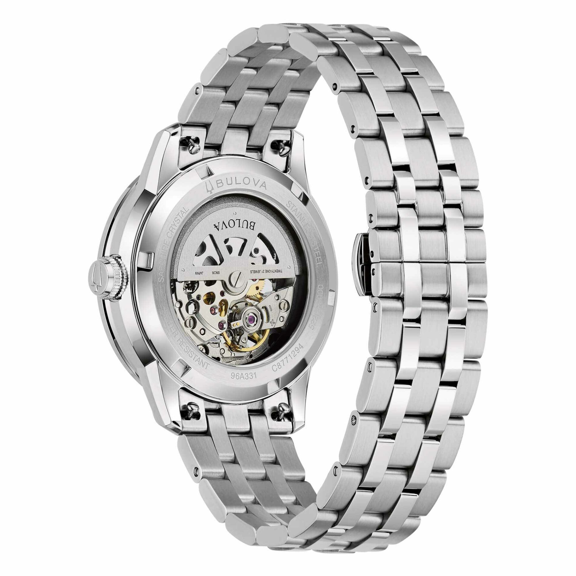 Bulova Sutton Skeleton 40mm 96A331 - Gioielleria Casavola di Noci - orologio automatico da uomo - bracciale in acciaio INOX con fondello trasparente - idee regalo laurea uomo