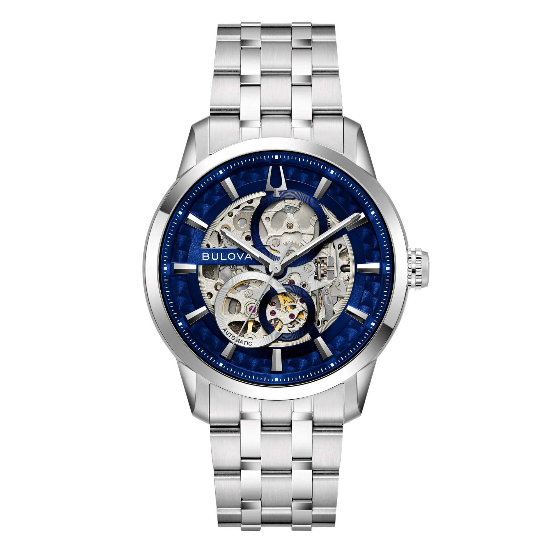 Bulova Sutton Skeleton 40mm 96A331 - Gioielleria Casavola di Noci - orologio automatico da uomo - quadrante scheletrato con dettagli blu - idee regalo laurea uomo