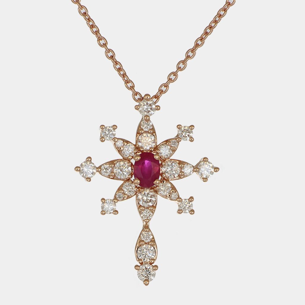 Collana Long Snowflake diamanti e rubino Rosé - Gioielleria Casavola di Noci - in oro rosa 18 carati - idee regalo compleanno 30 anni donna