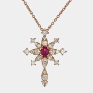 Collana Long Snowflake diamanti e rubino Rosé - Gioielleria Casavola di Noci - in oro rosa 18 carati - idee regalo compleanno 30 anni donna