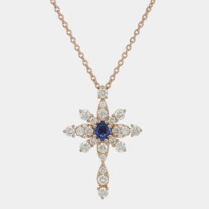 Collana Long Snowflake diamanti e zaffiro Rosé - Gioielleria Casavola di Noci - gioiello in oro rosa 18 carati - idee regalo compleanno donna che ha tutto