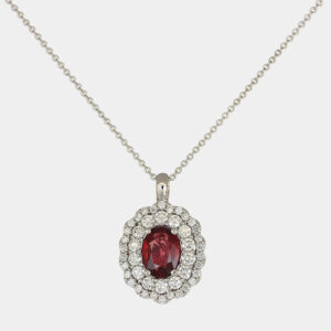 Collana pendente ovale rubino e diamanti Prestige - Gioielleria Casavola di Noci - in oro bianco 18 carati - idee regalo compleanno 50 anni donna