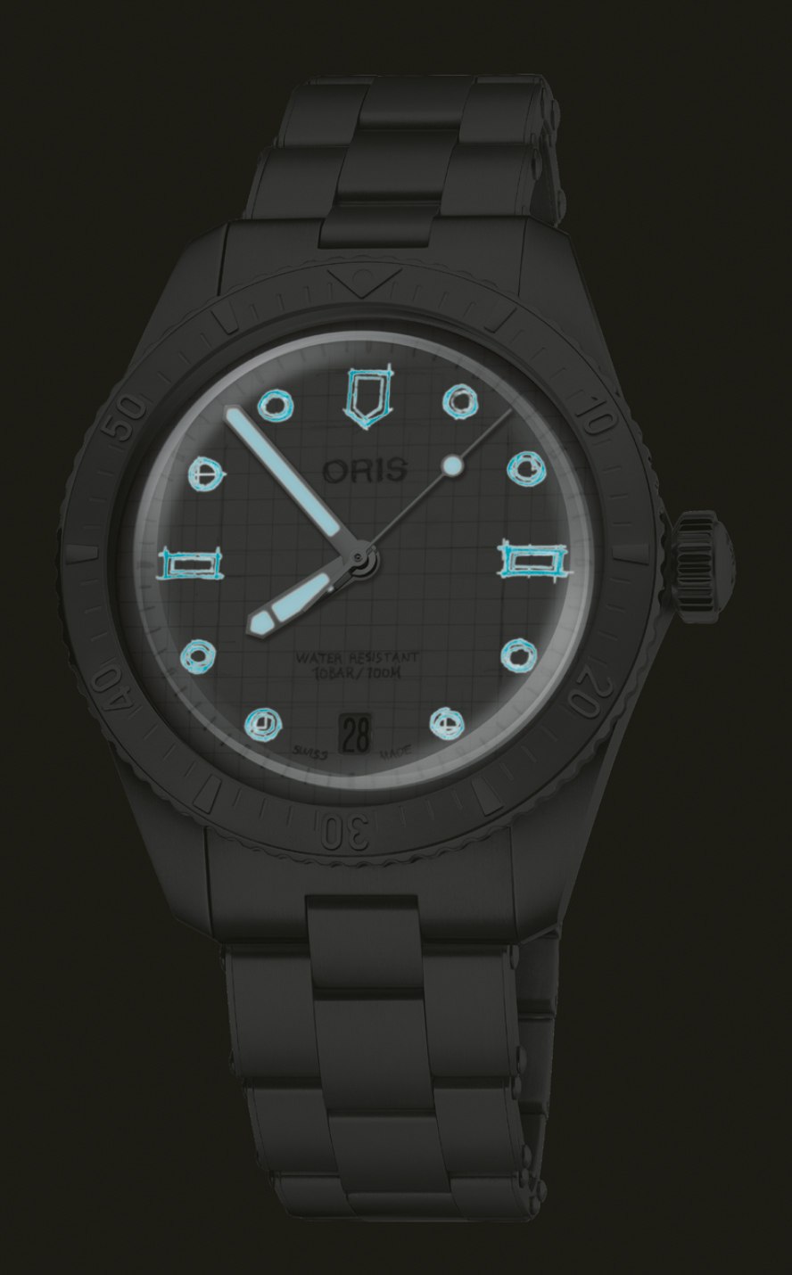 Oris Divers Sixty-Five Sketch 38mm 01 733 7771 4055 - 07 8 19 18 - Gioielleria Casavola di Noci - edizione limitata - collaborazione con canale Youtube Toc orologi straordinari - al buio