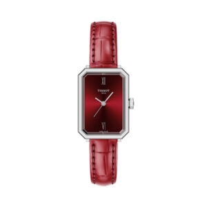 Tissot SRV 30MM T160.110.16.423.00 - Gioielleria Casavola di Noci - orologio rettangolare svizzero da donna - quadrante color rosso - cinturino in pelle