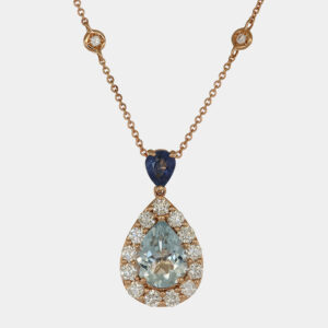 Collana acquamarina taglio goccia e zaffiro Rosé Prestige - Gioielleria Casavola di Noci - gioiello in oro rosa 18 carati - idee regalo compleanno donna 50 anni