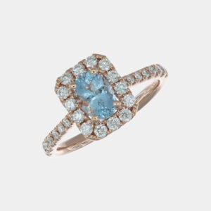 Anello rettangolare acquamarina 0.59 ct Prestige Rosé - Gioielleria Casavola di Noci - in oro rosa 18 carati con diamanti - idee regalo compleanno 50 anni donna