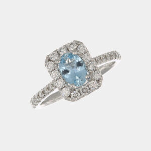 Anello rettangolare acquamarina 0.73 ct Prestige White - Gioielleria Casavola di Noci - in oro bianco 18 carati con diamanti - idee regalo compleanno 50 anni donna