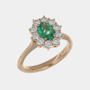 Anello smeraldo 0.46 ct Sunflower Nature Rosé - Gioielleria Casavola di Noci - gioiello in oro rosa 18 carati con diamanti - idee regalo per proposta di matrimonio colorata