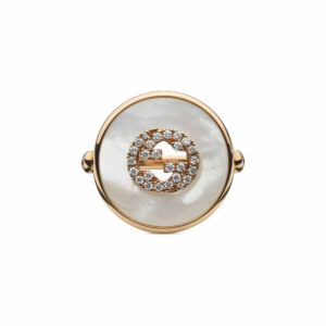 Gucci Interlocking YBC786765001 - Gioielleria Casavola di Noci - anello in oro rosa con diamanti e madreperla - incrocio doppia G - idee regalo compleanno 18 anni ragazza