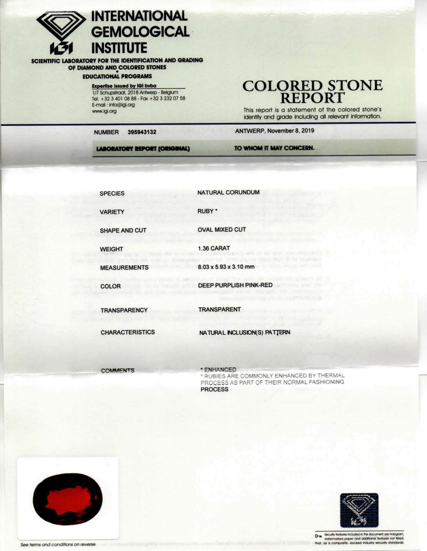 Anello rosetta rubino 1.36 ct Prestige White - Gioielleria Casavola di Noci - certificato dell'Istituto Internazionale di gemmologia IGI