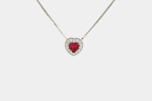 Collana cuore oro bianco 1.60 ct zircone rosso - Gioielleria Casavola di Noci - idee regalo compleanno fidanzata - per una ragazza giovane