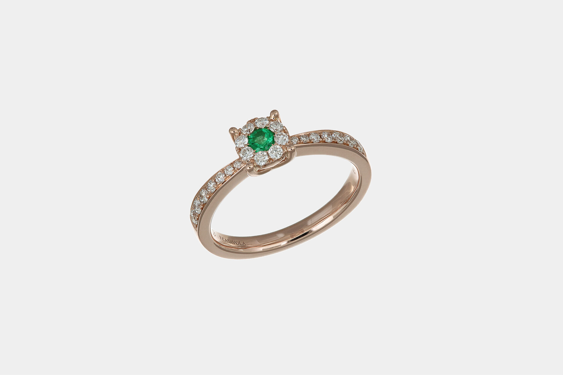 Anello Invisible smeraldo e pavé diamanti Rosé - Gioielleria Casavola di Noci - in oro rosa 18 ct - idee regalo compleanno 18 anni ragazza