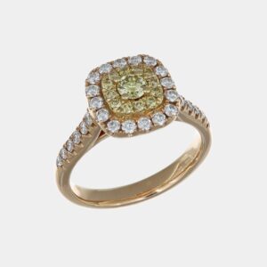 Anello double halo diamanti yellow 0.20 ct Prestige Rosé - Gioielleria Casavola di Noci - gioiello in oro rosa 18 carati - idee regalo per una donna che ha già tutto