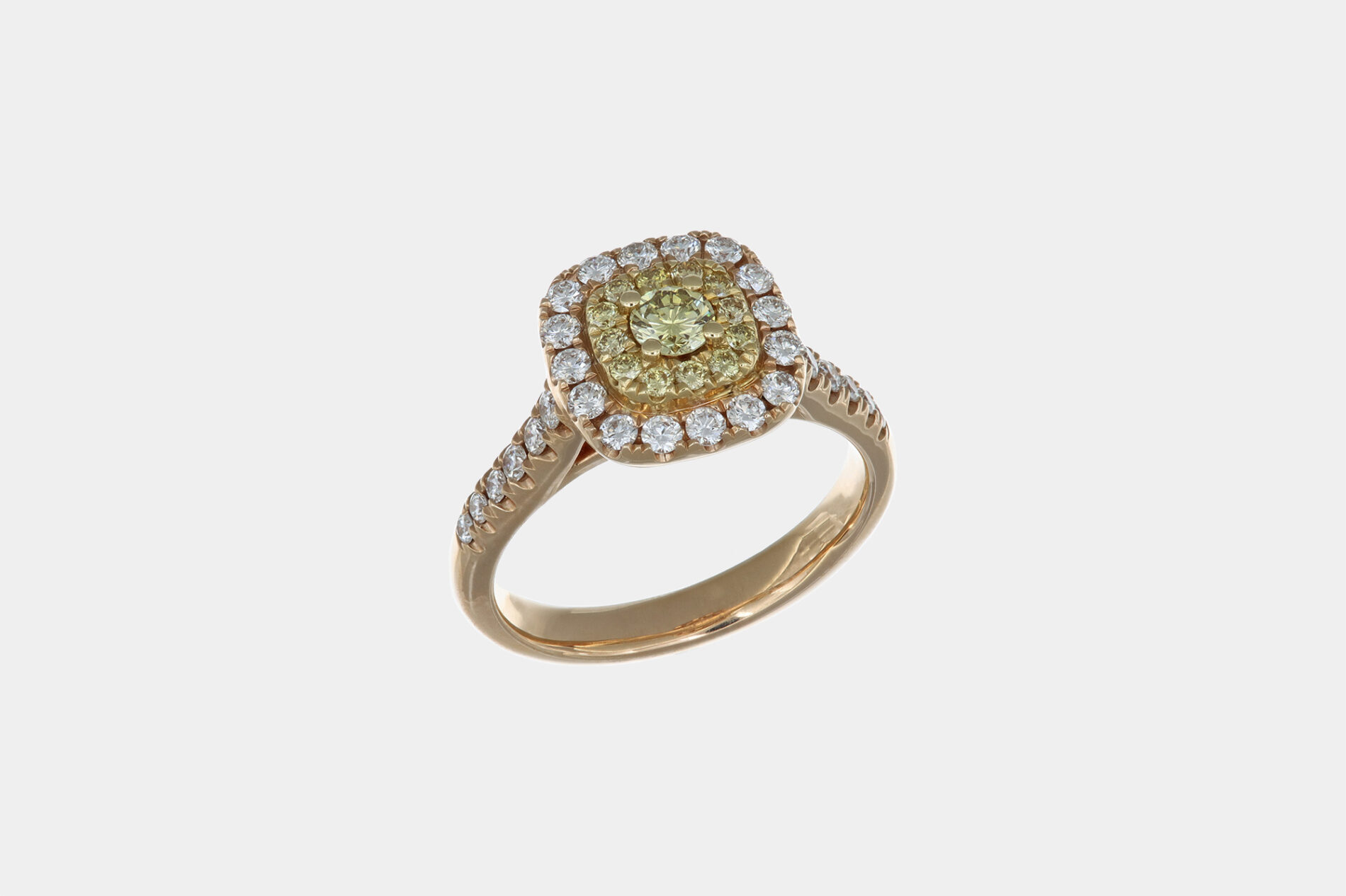 Anello double halo diamanti yellow 0.20 ct Prestige Rosé - Gioielleria Casavola di Noci - idee regalo 60 anni moglie - in oro rosa 18 carati