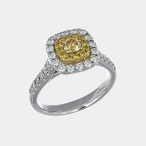 Anello double halo diamanti yellow 0.23 ct Prestige - Gioielleria Casavola di Noci - gioiello in oro bianco 18 carati - idee regalo per una donna che ha già tutto