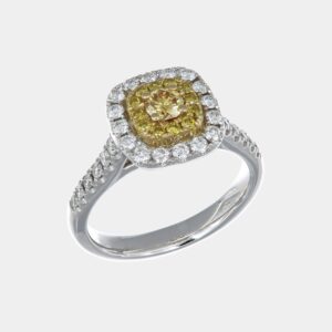 Anello double halo diamanti yellow 0.30 ct Prestige - Gioielleria Casavola di Noci - gioiello in oro bianco 18 carati - idee regalo per una donna che ha già tutto