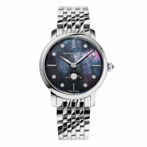 Frederique Constant Classics Moonphase FC-206MPBD1S6B - Gioielleria Casavola di Noci - orologio svizzero da donna - quadrante madreperla nero con diamanti