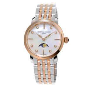 Frederique Constant Classics Moonphase FC-206MPWD1S2B - Gioielleria Casavola di Noci - orologio svizzero da donna bicolore argento e oro rosa - quadrante madreperla con diamanti