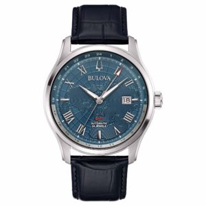 Bulova Wilton GMT 96B385 - Gioielleria Casavola di Noci - orologio da uomo con cassa in acciaio INOX - cinturino in pelle nero - quadrante decorato