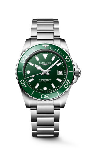 Longines Hydroconquest L3.779.4.06.6 - Gioielleria Casavola di Noci - orologio automatico svizzero da uomo - bracciale in acciaio INOX - ghiera in ceramica verde