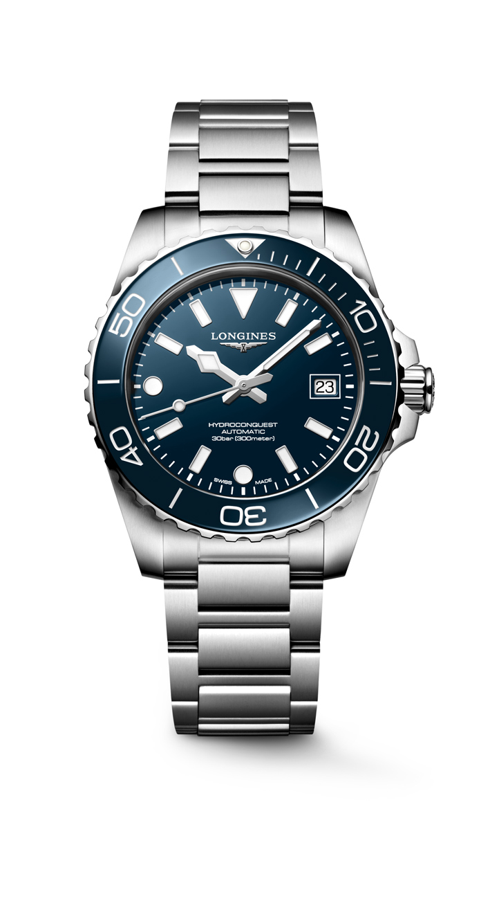 Longines Hydroconquest L3.779.4.96.6 - Gioielleria Casavola di Noci - orologio automatico svizzero da uomo - bracciale in acciaio INOX - ghiera in ceramica blu