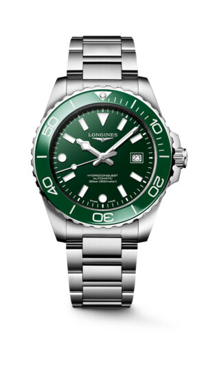 Longines Hydroconquest L3.788.4.06.6 - Gioielleria Casavola di Noci - orologio automatico svizzero da uomo - bracciale in acciaio INOX - quadrante verde laccato lucido - ghiera ceramica verde