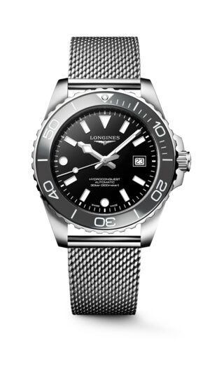 Longines Hydroconquest L3.788.4.70.6 - Gioielleria Casavola di Noci - orologio automatico svizzero da uomo - bracciale maglia milanese in acciaio INOX - ghiera color grigio