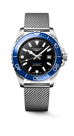 Longines Hydroconquest L3.788.4.90.6 - Gioielleria Casavola di Noci - orologio automatico svizzero da uomo - bracciale maglia milanese in acciaio INOX - quadrante nero laccato lucido