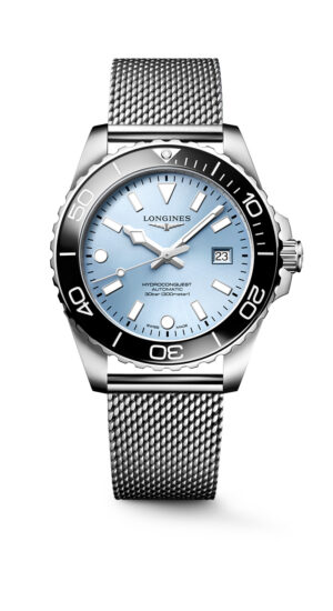 Longines Hydroconquest L3.788.4.99.6 - Gioielleria Casavola di Noci - orologio automatico svizzero da uomo - bracciale maglia milanese in acciaio INOX - quadrante azzurro ghiaccio