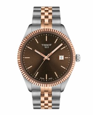 Tissot Ballade 40mm T156.410.22.291.01 - Gioielleria Casavola di Noci - orologio svizzero da uomo - ghiera zigrinata in acciaio INOX PVD color oro rosa - quadrante marrone