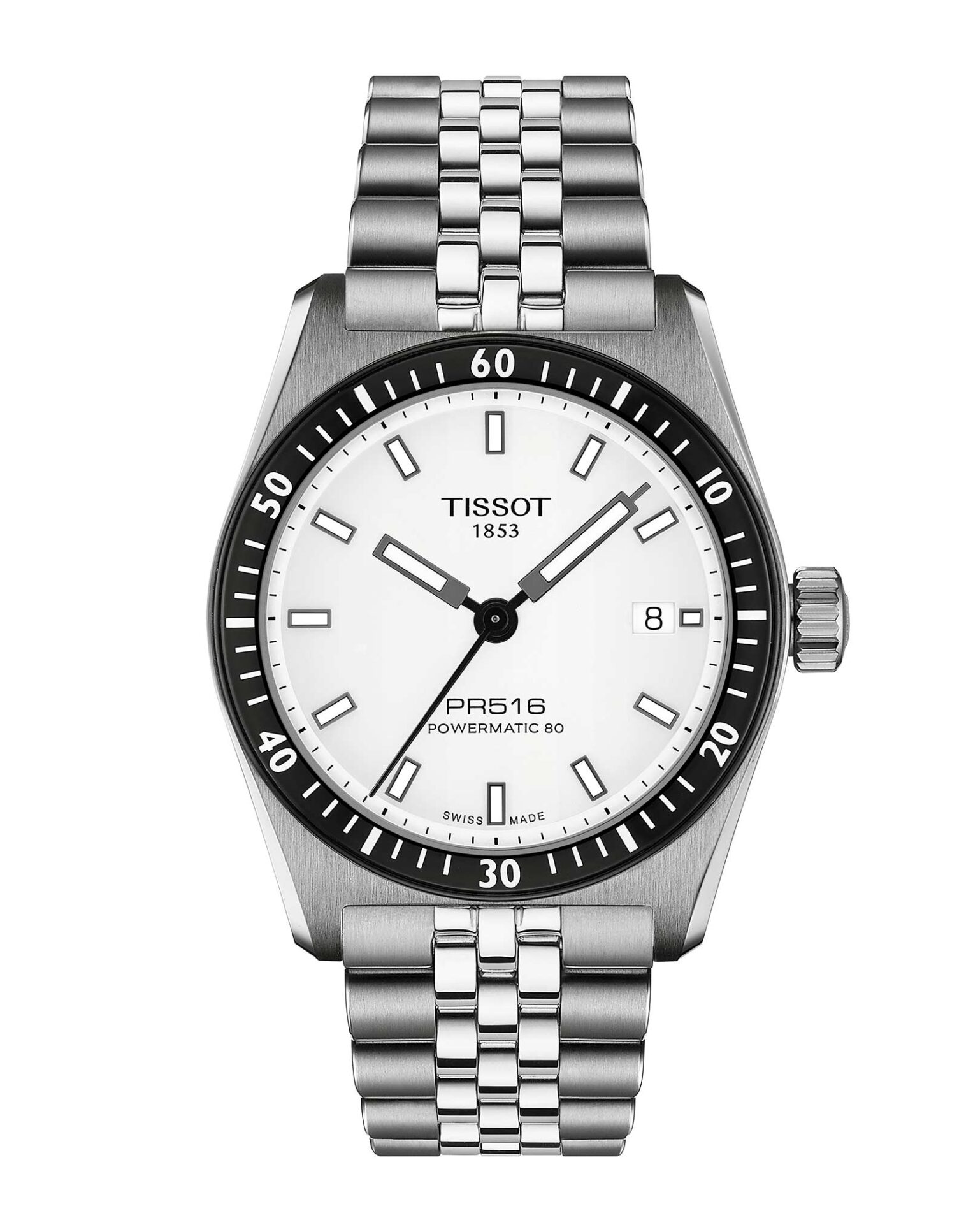 Tissot PR516 38mm T149.407.11.031.00 - Gioielleria Casavola di Noci - orologio automatico svizzero da uomo - quadrante bianco - ghiera nera
