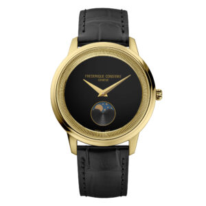 Frederique Constant Classics Moneta FC-206B3S5 - Gioielleria Casavola di Noci - orologio unisex con fasi lunari in acciaio INOX PVD color oro giallo - quadrante nero senza indici