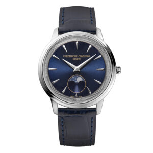Frederique Constant Classics Moneta FC-206N3S6 - Gioielleria Casavola di Noci - orologio unisex con fasi lunari in acciaio INOX - cinturino in pelle blu